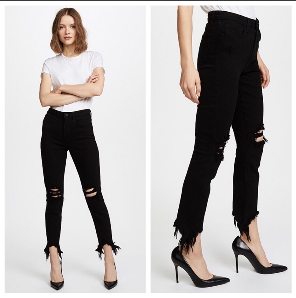 L'AGENCE Highline High Rise Skinny Jeans Destruct Black distressed size 30‎